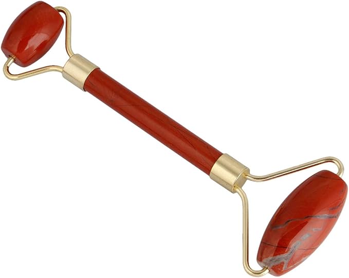 Rockcloud Natural Crystal Stone Roller Massager Double Neck Face & Neck Massage Therapy Anti-Aging Wrinkle Healing Slimming Skincare Tool,Red Jasper-BrightBean Baby