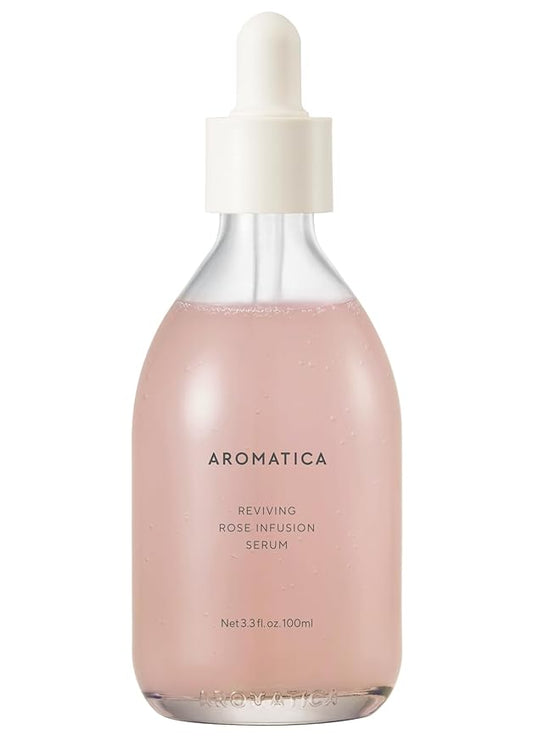 AROMATICA Reviving Rose Infusion Serum 3.38oz / 100ml, Vegan, Rejuvenating Hydration Serum, Vitality Serum for dry skin | with Damask Rose Water and Rose Oil-BrightBean Baby