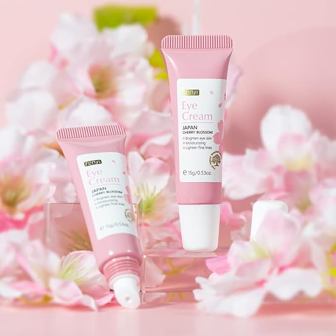 AKARY Cherry Blossom Eye Cream with Hyaluronic Acid, Lightweight Skincare Eye Cream for Dark Circles and Puffiness, Hydrating Under Eye Cream for All Skin Types, Cruelty-Free & Fragrance-Free-BrightBean Baby