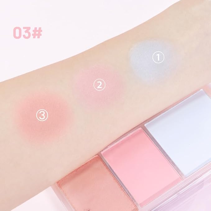 3 IN 1 Brown Nude Face Highlight Bronzer Powder Palette for Face Cheeks Contour Brightening, Buildable Matte Coverage Natural Makeup,Ultra Sculpt Nose Shadow Eyeshadow Primer-Nude-BrightBean Baby