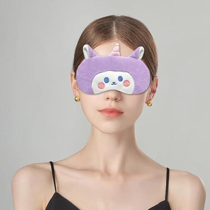 PERFECTSIGHT Sleep Eye Masks, Cute Plush Sleep Eye Cover Lightweight Adjustable Eyeshade Faux Fur Mask Cover for Women Men Sleep Travel Nap, Purple Unicorn-BrightBean Baby