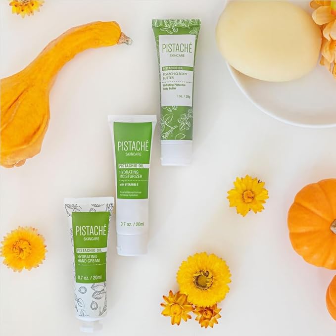 Pistaché Skincare Pistachio Oil 5-Pc Mini Collection (Travel) + Body Butter, Hand Cream, Biscotti Perfume, Eye Cream & Face Moisturizer + Hydrates and Nourishes + Vitamin E + Antioxidant Protection-BrightBean Baby