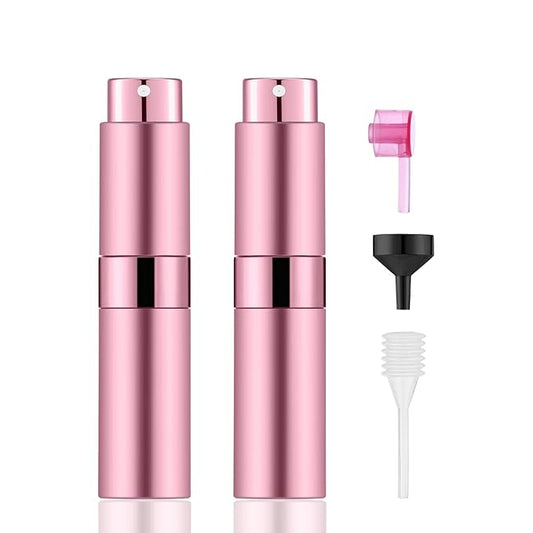 2 PCS/8ml Portable Mini Perfume Atomizer bottles, Empty Refillable Spray Bottle with 3 Types of Refill Tools, Pocket Travel Perfume Sample Bottles(Pink)-BrightBean Baby