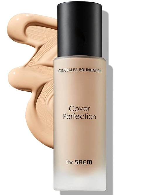 THESAEM Cover Perfection Concealer Foundation - 24H Coverage, Light Liquid Texture - Ideal for Oily, Combination Skin, Provides Semi-Matte, Smooth Finish, 1.01 fl.oz. (1.5 Natural Beige)-BrightBean Baby