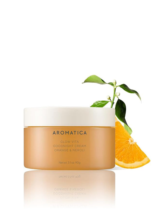 AROMATICA Glow Vita Goodnight Cream Orange & Neroli 3.1fl oz/90g - Night Cream Moisturizer For Face & Neck | Anti Aging Wrinkle Cream with Vitamin C, 5% Niacinamide-BrightBean Baby