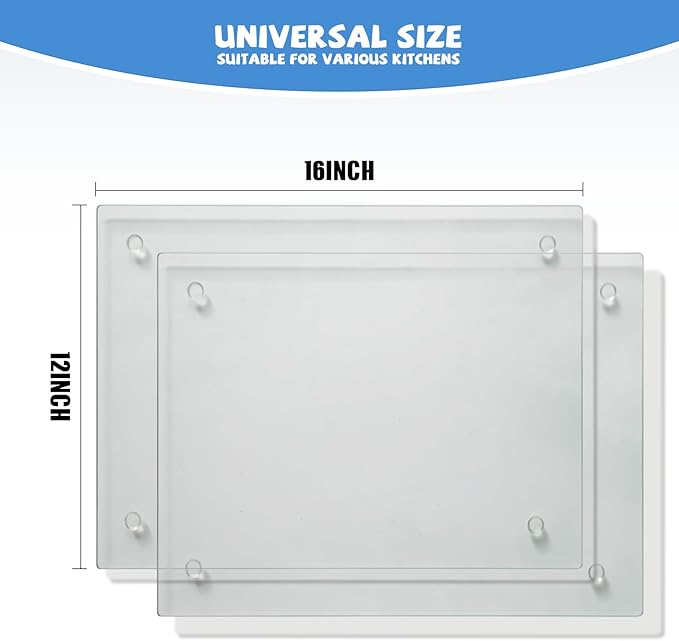 Tempered Glass Cutting Board for Kitchen, Clear Glass Board for Countertop, Heat Resistant, with Non-Slip Feet, 12x16" 2 Pcs Clear