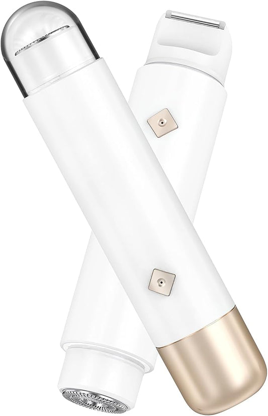 Bikini Trimmer for Women - 2 in 1 Electric Body Hair Trimmer for Silky Skin, Cordless Body Shaver for Travel, IPX7 Waterproof & Easy to Clean, Replaceable Ceramic Blade Heads (White)-BrightBean Baby