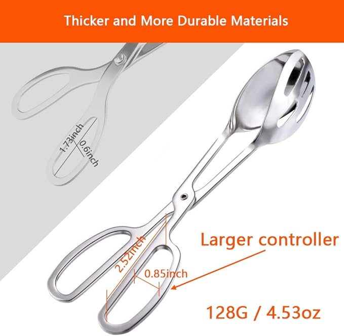 Kitchen Tongs for Cooking for Buffet Party Catering - Stainless Steel Salad Tongs for Food Bread Cake Bake Dessert, 10-Inch Serving Tongs for Grill, Steak, Barbecue, Scissor Design (1 Pack)