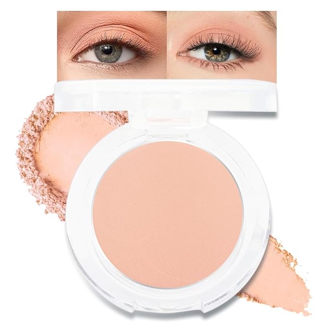 Single Mini Pressed Eyeshadow Makeup Palette, Nude Skin Color Sparkle Shimmer Glitter Monochrome Cream Eye shadows Palette Brightener Makeup for Older Women, Pigmented Waterproof 02#-BrightBean Baby