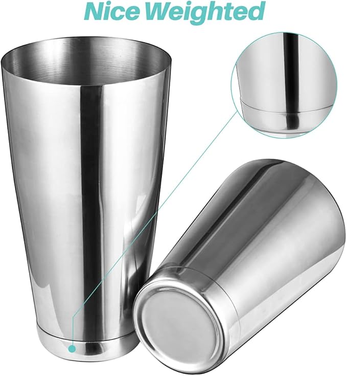 Cocktail Shaker Tins Set Stainless Steel, Pro Bar Style Boston Shakers Bartending, Two Piece Martini Shaker Cup Drink Mixer for Bartender – Silver Bar Tools Weighted Metal Shaking Tin
