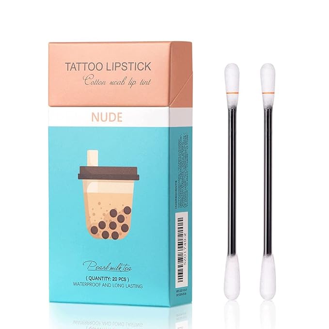 FLIPNEX 20Pcs Cotton Swab Tattoo Lipstick, Tattoo Lipstick Cotton Swab Lip Tint, Waterproof and Long Lasting Liquid Non-Stick Portable Lip Gloss (Nude)-BrightBean Baby