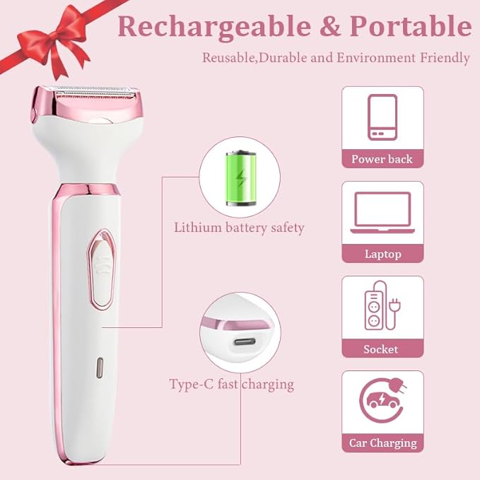 4-in-1 Electric Razor for Women - Rechargeable Painless Body & Facial Hair Remover, Bikini Trimmer for Legs, Underarm & Face, Portable Women's Shaver Set with Smooth Glide Technology-BrightBean Baby