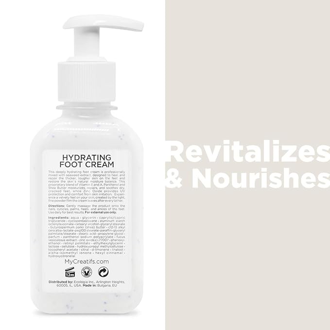 Hydrating Foot Cream for Dry Cracked Heels and Feet, 8.5 fl. oz., Deep Moisturizing Seaweed Extract and Shea Butter, Restores Soft Supple Skin-BrightBean Baby