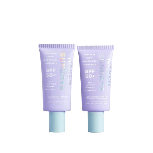 Naked Sundays SPF 50 Mineral Facial Sunscreen, Hydrating SPF with Zinc Oxide, Primer & Sheer Tint for Healthy Glow - 2 pack-BrightBean Baby