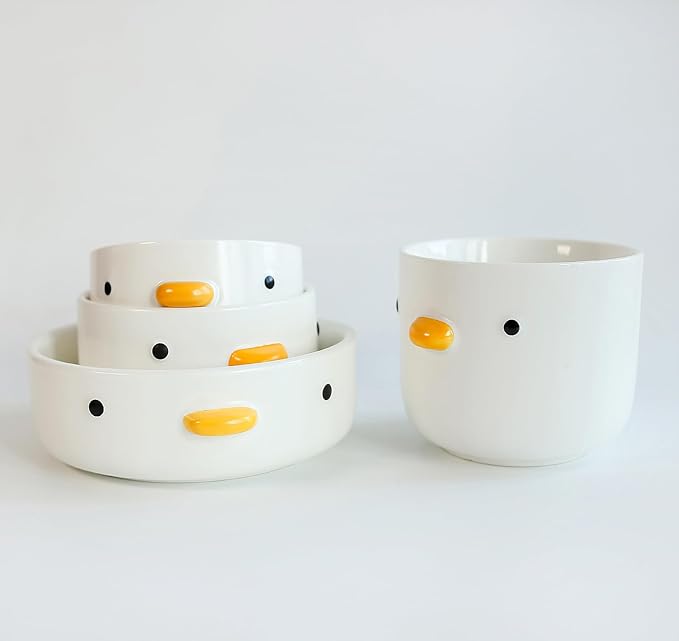 PURROOM Funny Cute Duck Bowl, Handmade Glaze Duck Safety Ceramics 17oz Soup Bowls, 4.6'' Rice Bowl. (500ML)
