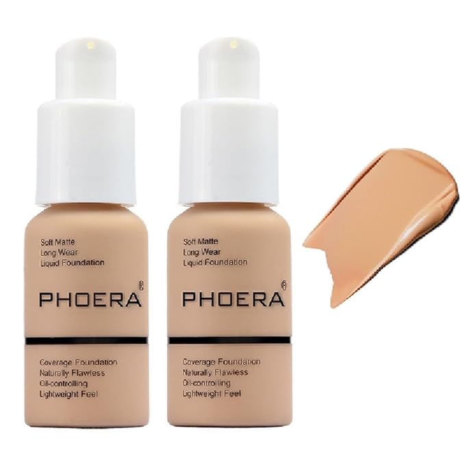 2 Pack PHOERA Foundation 104 Buff Beige Makeup,Full Coverage Foundation for Women and Girls-BrightBean Baby