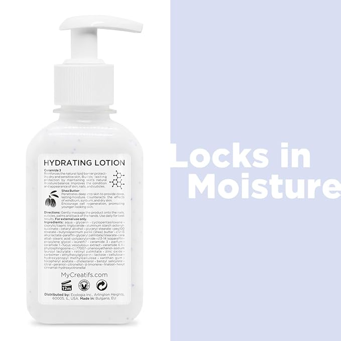 Hydrating Lotion for Dry Hands, Nails, and Cuticles, 8.5 fl. oz., Daily Moisturizing Skincare for Soft, Sensitive Skin with Shea Butter and Ceramides-BrightBean Baby