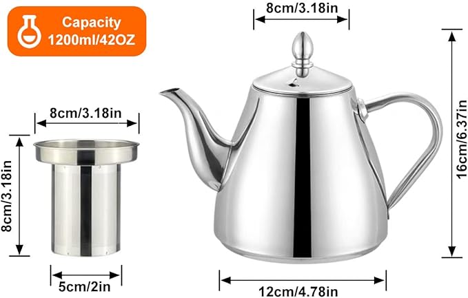 SANQIAHOME Stainless Steel Teapot with Infuser 1200ml