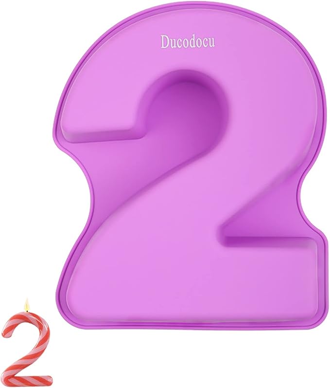 Ducodocu Large Silicone Number Cake Mould 3D Novelty Cake Pan DIY Baking Mold for Birthday Anniversary Number of 2
