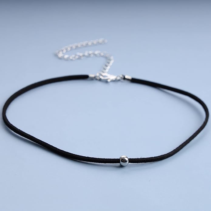 Boho Leather Choker Necklace Thin Black Suede Velvet Necklace Chain Vintage Minimalist Beaded Necklace 90s Chain Jewelry for Women Gifts-BrightBean Baby