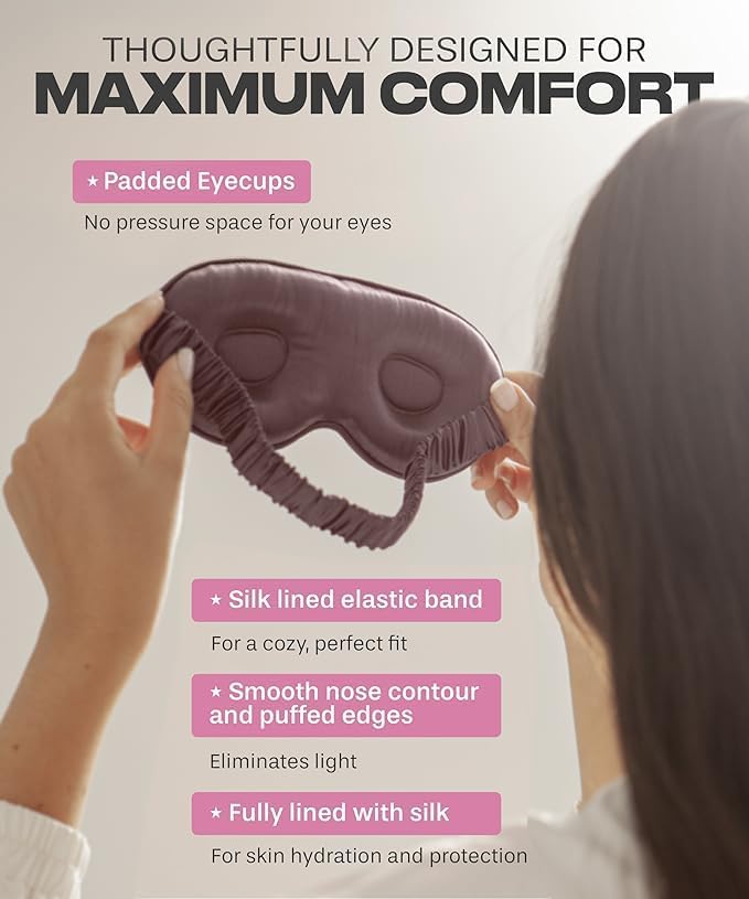 SUNDAYSILKS™ 3D Contoured Silk Sleep Mask | Padded Silk Eye Mask with Eye Cups for Lash Extensions | Blackout, Organic for Women & Men, Perfect for Travel, Slip-Free Deep Sleeping, Antifaz para Dormir-BrightBean Baby