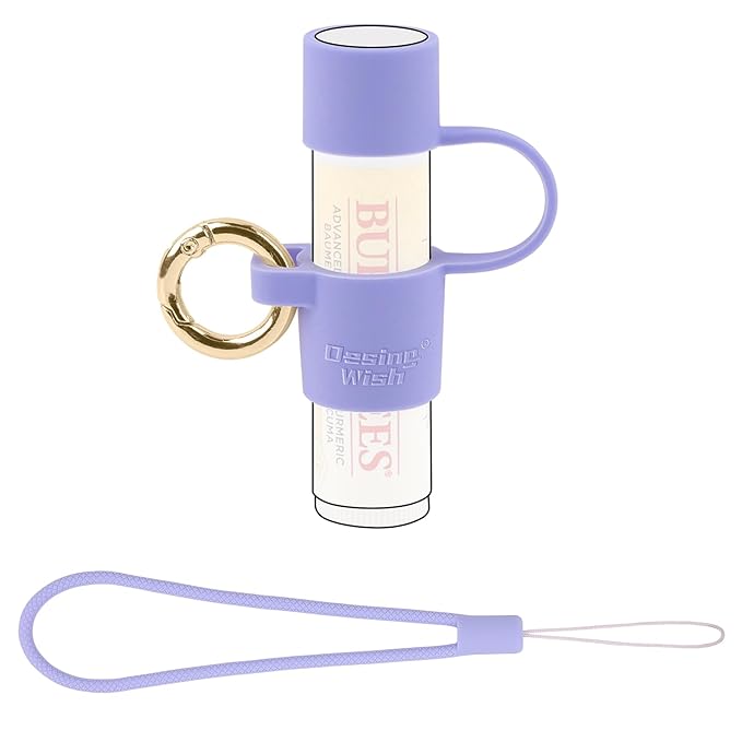 Desing Wish Silicone Lip Balm Holder with Cap Cover Portable Chapstick Holder Keychain Sleeve Lip Balm Key Chain with Key Ring and Wrist Strap Lanyard - Purple-BrightBean Baby