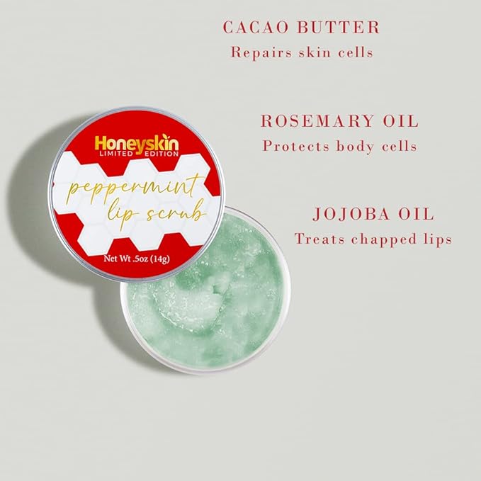 Lip Exfoliator Scrub and Lip Treatment - Gentle Lip Repair for Dry Cracked Lips and Lip Scrubs Exfoliator and Moisturizer - All Naturals Lip Brightening for Dark Lips (Peppermint)-BrightBean Baby