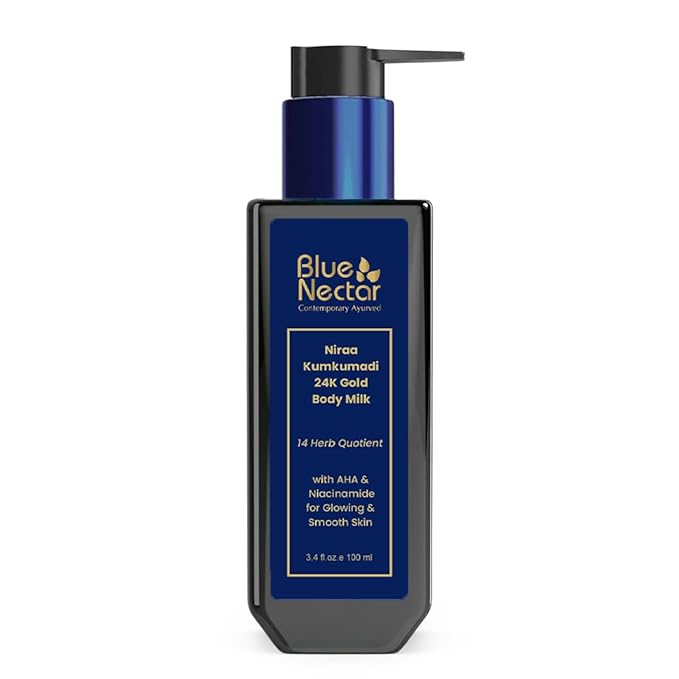 Blue Nectar 24K Carat Gold Body Milk for Women & Men | Body Lotion with Plant Based AHA & Niacinamide | Moisturizer for Body | All Skin Types (14 Herbs, 3.38 Fl Oz)-BrightBean Baby