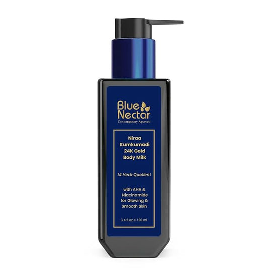 Blue Nectar 24K Carat Gold Body Milk for Women & Men | Body Lotion with Plant Based AHA & Niacinamide | Moisturizer for Body | All Skin Types (14 Herbs, 3.38 Fl Oz)-BrightBean Baby