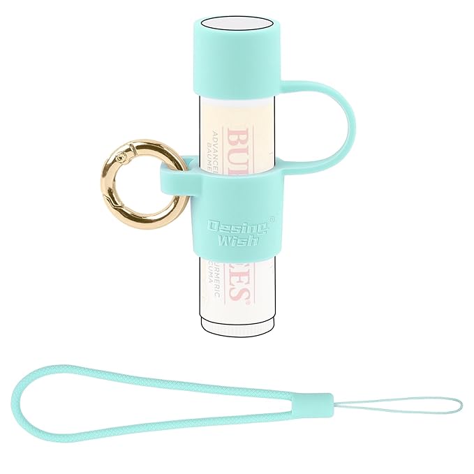 Desing Wish Silicone Lip Balm Holder with Cap Cover Portable Chapstick Holder Keychain Sleeve Lip Balm Key Chain with Key Ring and Wrist Strap Lanyard - Mint Green-BrightBean Baby