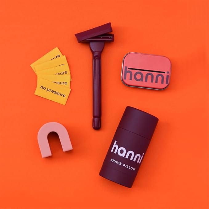 HANNI Shave Starter Set, Saftey Razor with Blades and Shaving Gel, Unisex Grooming Kit for Smooth, Soft Skin, Hair Removal Gift Set for All Skin Types, Burgundy-BrightBean Baby