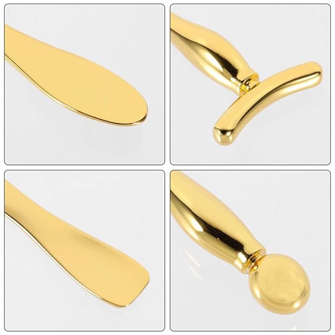 Metal Eye Face Cream Applicator Stick and Mini Cosmetics Spoon Spatula, Zinc Alloy Makeup Spoon Metal Eye Facial Massager for Facial Cosmetic Face Cream (Gold)-BrightBean Baby