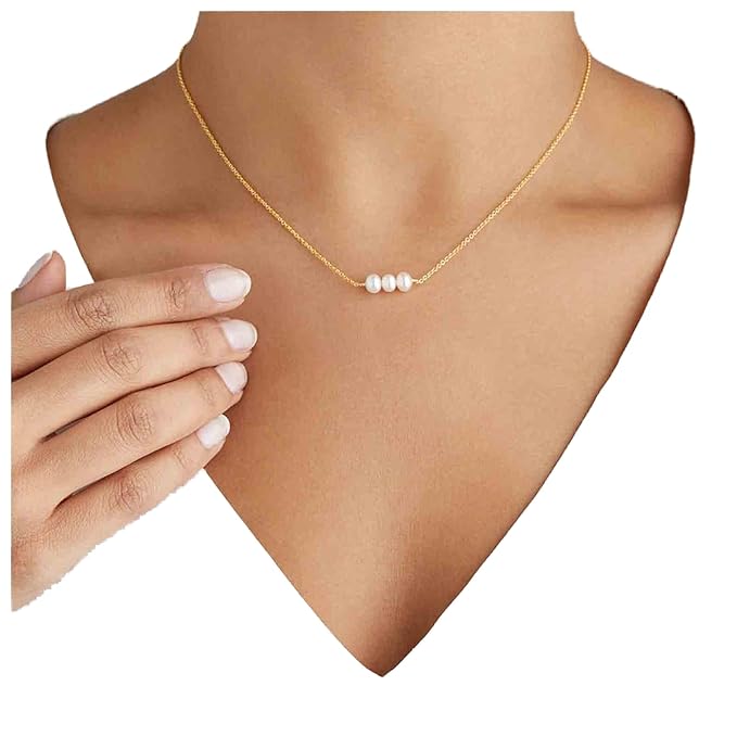 Boho Pearl Choker Necklace Gold Pearl Pendant Necklace Tiny Pearl Floating Necklace Minimalist Wedding Necklace Jewelry Women and Girls Gifts-BrightBean Baby