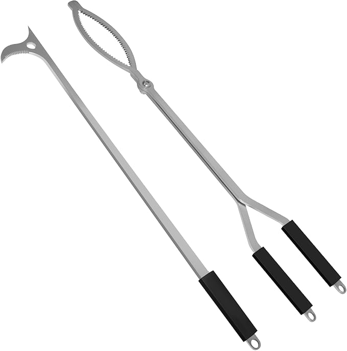 36" Fire Tongs Fire Pit Tongs Set, Stainless Steel Fireplace Tongs Log Grabber Suitable for Outdoor Fireset Fire Pit Bonfire Camp Fire Backyard Deck Indoor Fireplace Tools
