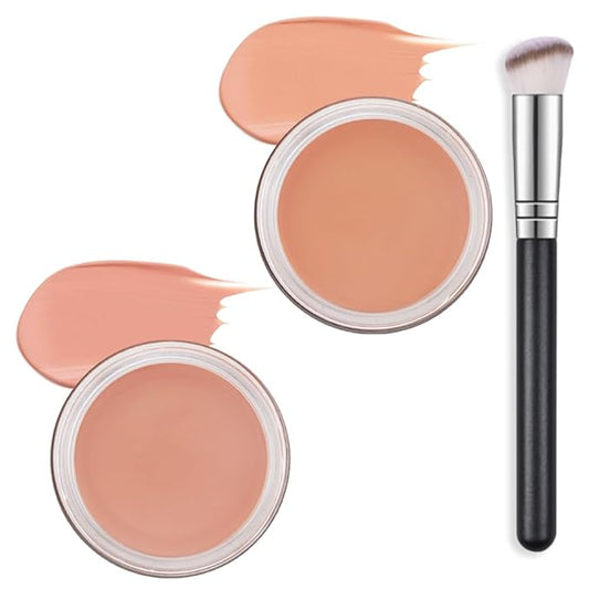 Kaely 2Pcs Pot Concealer Full Coverage Set,under Eye Brightener Concealer for Conceals Dark Circles,Waterproof Foundation Face Makeup Brush Kit,Color Correcting Concealer,05+06-BrightBean Baby