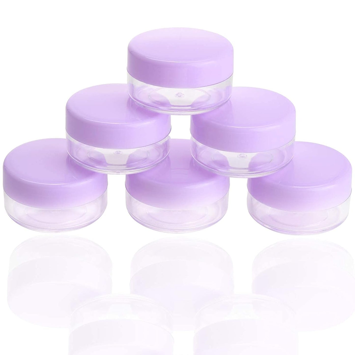 Refillable Cosmetic Sample Jars - 100 Pack 10g (0.35oz) Purple Small Travel Containers with Lids + 10 Mini Makeup Spatulas - BPA Free-BrightBean Baby