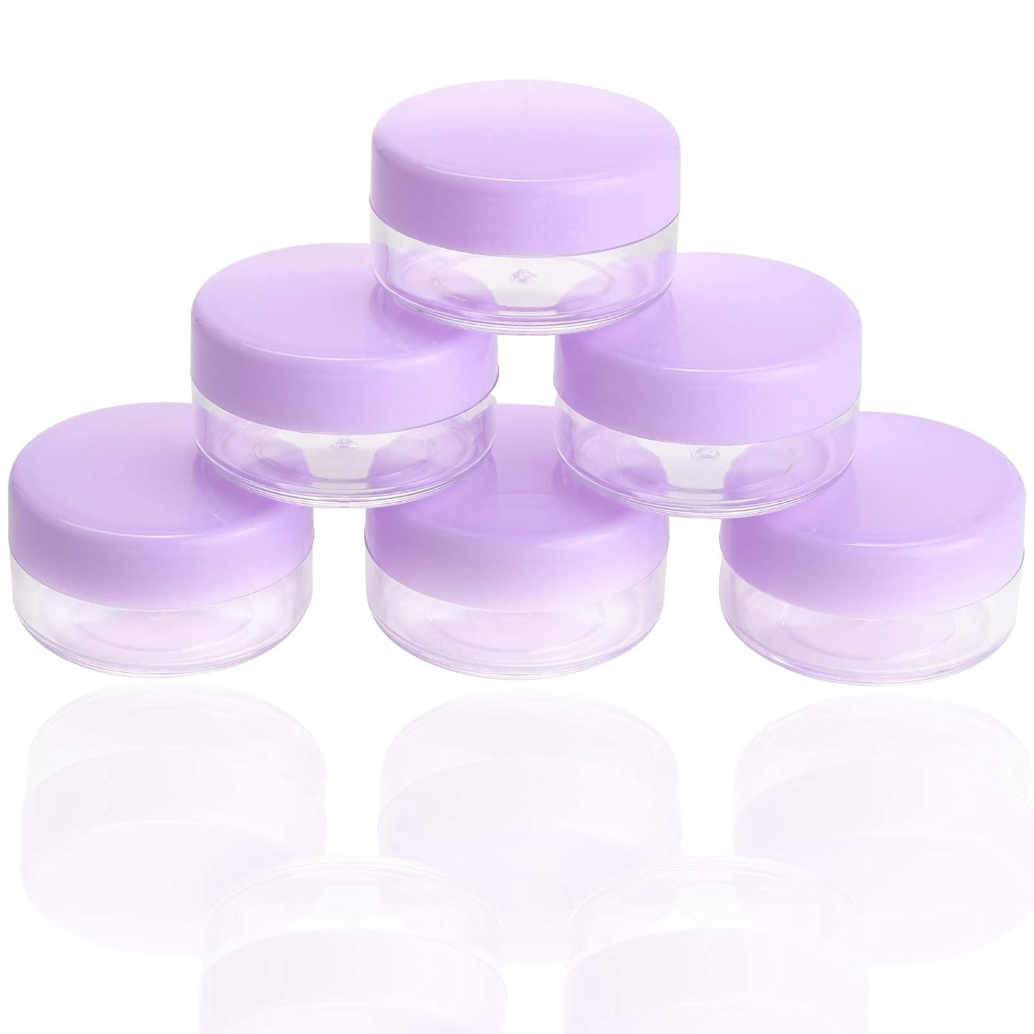 Refillable Cosmetic Sample Jars - 100 Pack 10g (0.35oz) Purple Small Travel Containers with Lids + 10 Mini Makeup Spatulas - BPA Free-BrightBean Baby