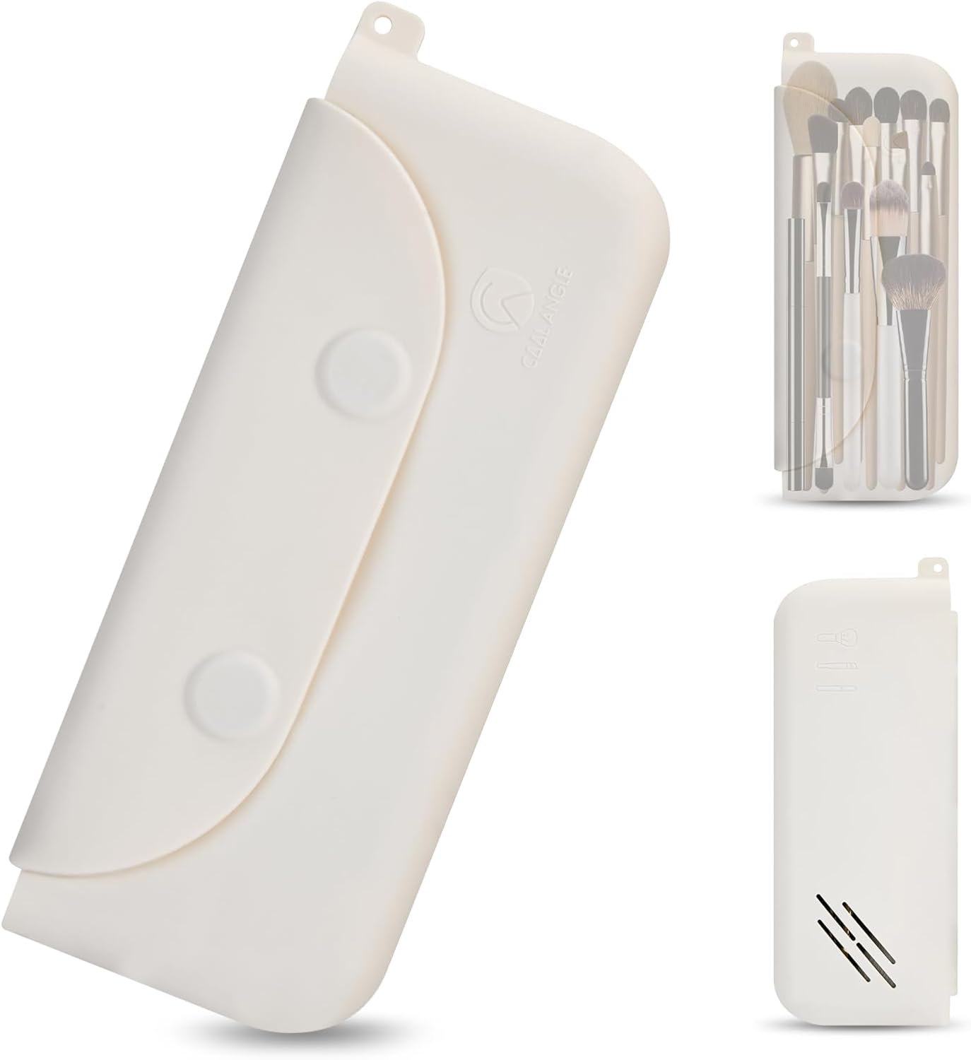 Silicone Makeup Brush Holder Large Travel Makeup Brush Case Original Design Brushes Holder with Magnetic Closure White-BrightBean Baby