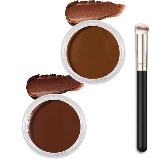 Kaely 2Pcs Cream Pot Concealer Full Coverage Set,Conceal Brighten Dark Circles,under Eye Color Correcting Concealer,Waterproof Foundation Palette with Brush,corrector de ojeras,Vegan Makeup,11+12-BrightBean Baby