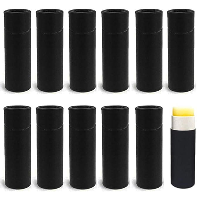 10 Pcs 1 Oz Paperboard Lip Balm Tubes Cardboard Krafts Paper Lipstick Tube Empty Lip Gloss Container Refillable Paper Round Solid Perfume Tube Chapstick Tube DIY Cosmetic Deodorant (Black)-BrightBean Baby