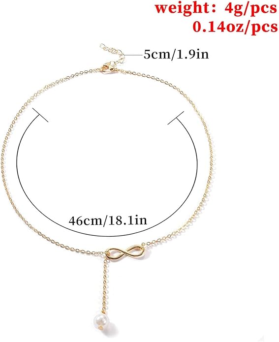 Boho Pearl Infinity Necklace Silver Y Pearl Necklace Minimalist Chain Y Lariat Necklace Chain Jewelry for Women and Girls-BrightBean Baby