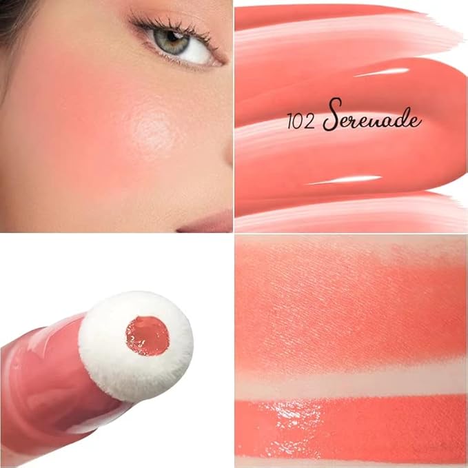 Blush Beauty Wand, Liquid Face Blush Contour Wand with Cushion Applicator, Smooth Cream Blush Wand Natural Matte Finish, Lightweight Blendable Blush Stick Makeup for Cheek,102 Coral-BrightBean Baby
