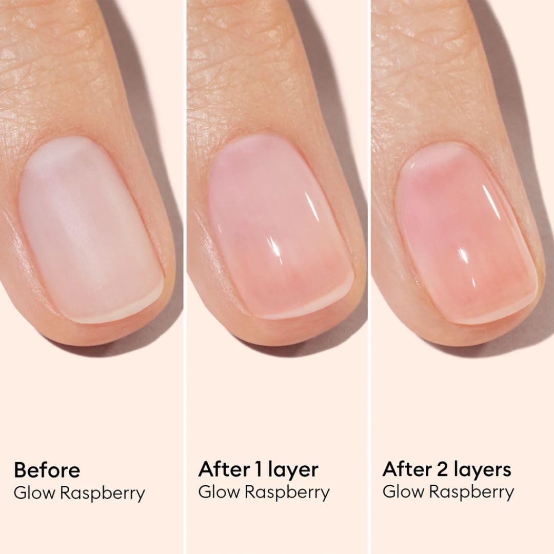 Manucurist Active Glow Raspberry Nail Polish & Care - Ultra-Glowy 2 in 1 Nail Concealer & Care - Plant-Based Ingredients: Sweet Almond Oil, Raspberry for Nourished Nail Rosy Mirror-Like Shine-BrightBean Baby