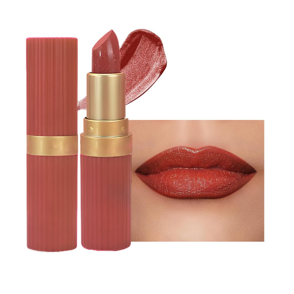 Red Metallic Lipstick for Women,Lightweight Shimmer Frosted Lipstick,Glitter Lip Gloss Stain Long Lasting Waterproof Smudge Proof 24 Hour Full Coverage Lip Makeup,Vegan-BrightBean Baby