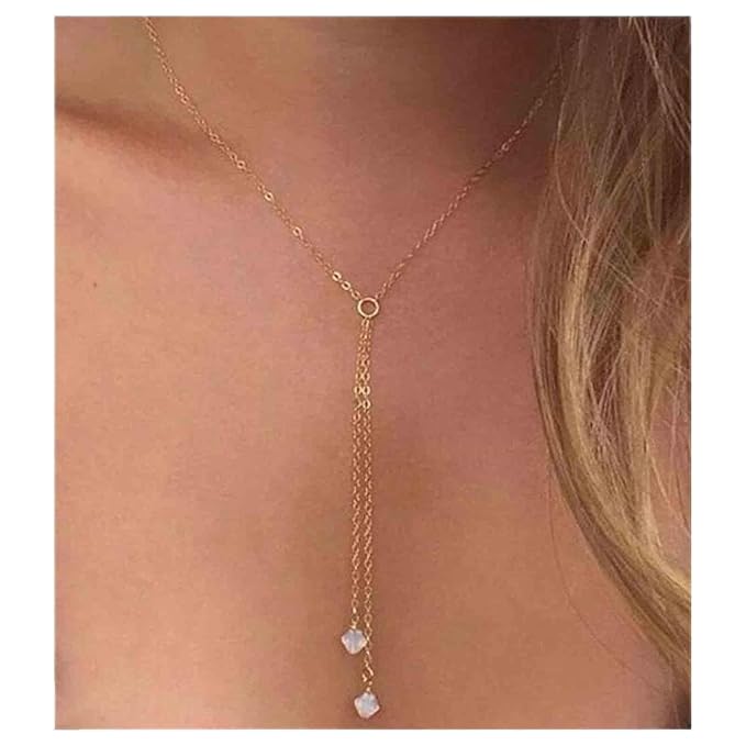 Boho Crystal Drop Necklace Gold Crystal Tassel Y Necklace Chain Vintage Long Drop Chain Necklace Minimalist Necklace Chain Jewelry for Women and Girls Gifts-BrightBean Baby