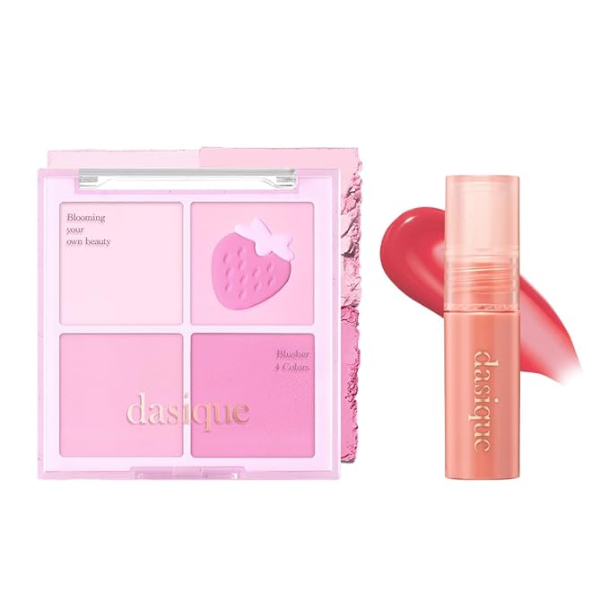 Dasique Blending Mood Cheek Special Edition #06 Berry Smoothie with FREE Juicy Dewy Tint Mini #06 Rose Apple | 4 Blendable Shades in Lightweight Smooth Powder | Korean Makeup-BrightBean Baby