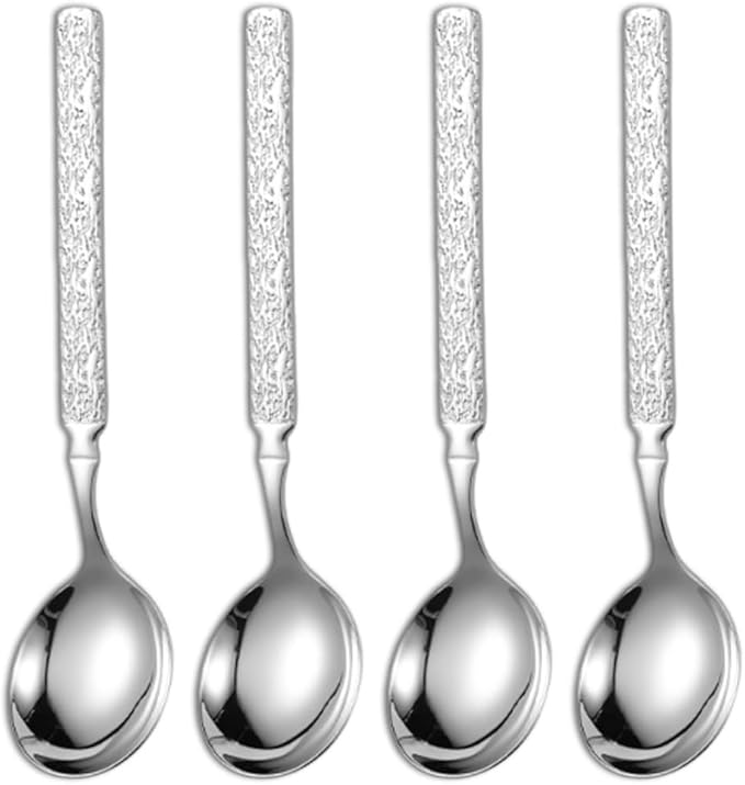 Thickened Stainless Steel Dinner Spoons with Hammered Edge,Serving Spoon Set,Heavy Table Spoons for Dinner, Party Wedding,Set of 4