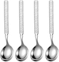 Thickened Stainless Steel Dinner Spoons with Hammered Edge,Serving Spoon Set,Heavy Table Spoons for Dinner, Party Wedding,Set of 4