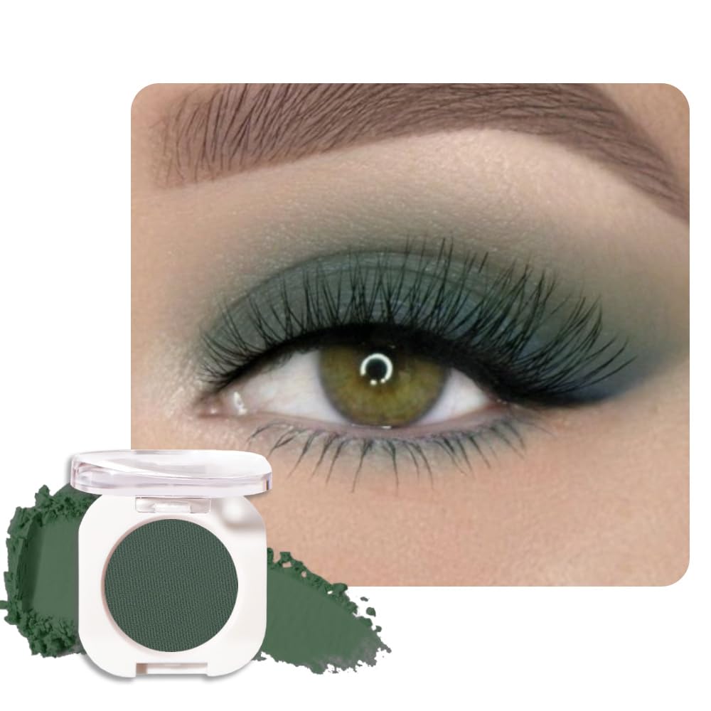 Single Matte Eye Shadow Palette Makeup, Forest Green Matte Eyeshadow for Women Halloween Birthday Party Wear, Monochrome Eye Shadow Makeup, Pigmented Waterproof Sombras Para Ojos, 16-BrightBean Baby