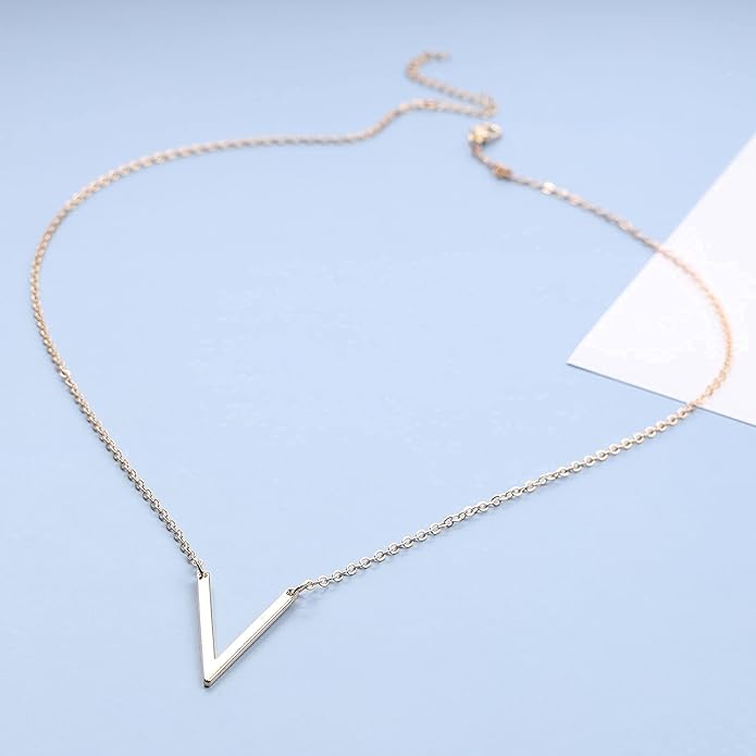 Letter V Pendant Necklace Monogram Necklace Choker Minimalist Initial V Necklace Simple Everyday Necklace Chain Jewelry for Women-BrightBean Baby